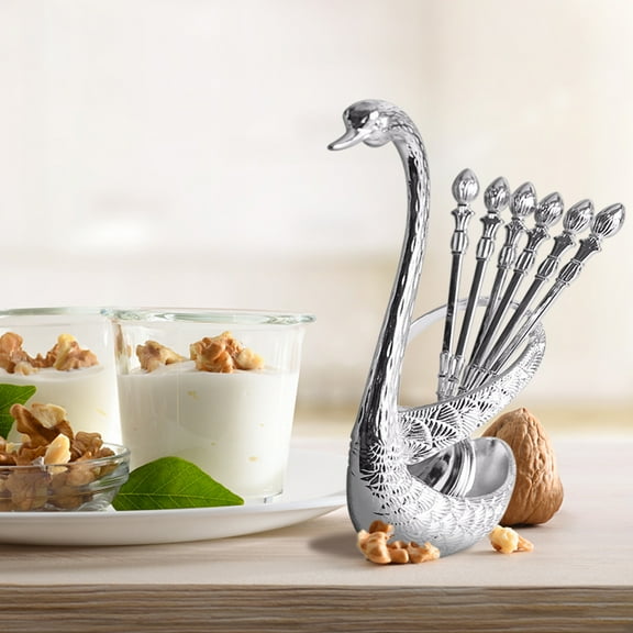 Stainless Steel Coffee Spoon & Fruit Fork Set with Rack-Household Dessert Tableware