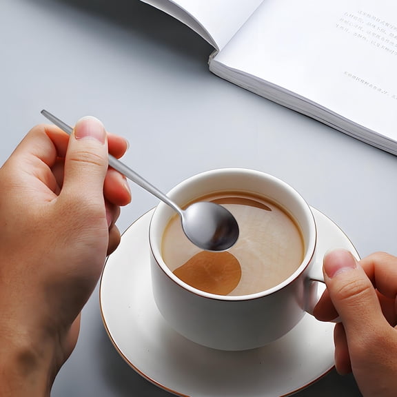 Stainless Steel Coffee Spoon | Long Handle Iced Tea Stirring Spoon | Durable Dishwasher Flatware | 13cm-21cm Ergonomic Dessert Spoon | Leaf Pattern Kitchen Utensil for Drinks, Sweets, Soups