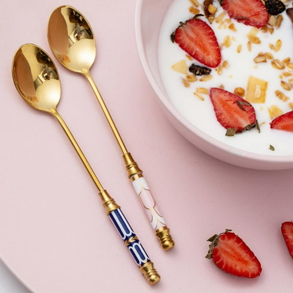 Stainless Steel Coffee Spoon Low Tea Spoon Gold Plated Dessert Spoon Ceramic Handle Spoon For Dessert