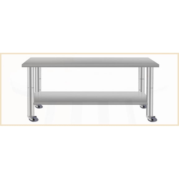 Stainless Steel Coffee Table 60''x24'' for Restaurant & Home, Easy-Clean with Under Shelf & Wheels