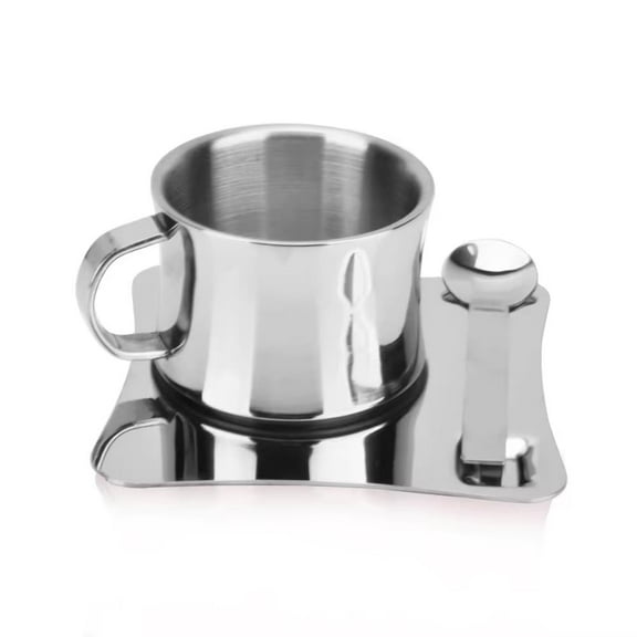Stainless Steel Coffee Tea Cup With Saucer Spoon Double Wall Hot Cold Drinks Thermal Mugs Latte Cappuccino Milk Cup 200ml / 7.1 Oz