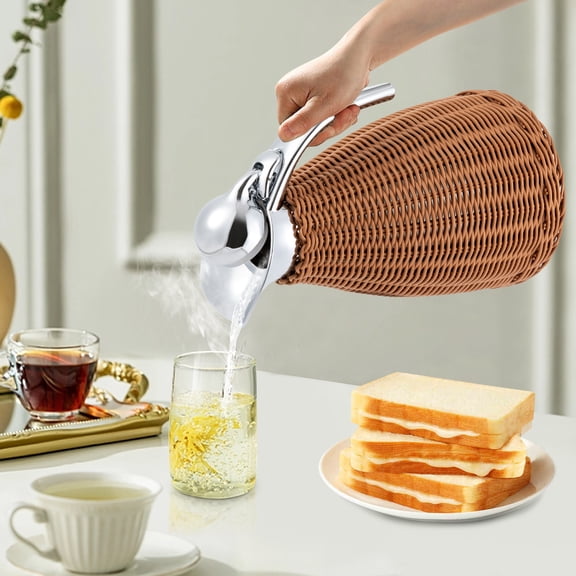Stainless Steel Coffee Thermal Jug, Double Walled Vacuum Insualted Jug, Rattan Thermal Jug
