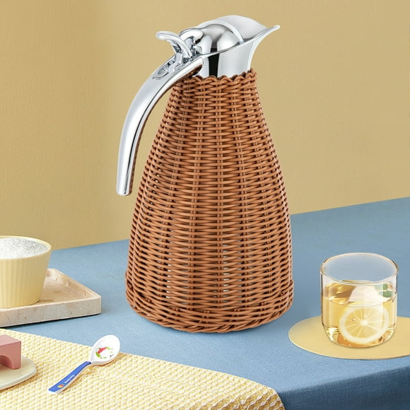 Stainless Steel Coffee Thermal Jug, Rattan Thermal Jug, Double Walled Vacuum Insualted Jug with Handmade Rattan Body