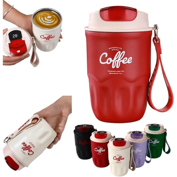 Stainless Steel Coffee Tumbler, Insulated Travel Mug with Lid and Handle, Compact Vacuum Flask for Home Office Outdoor(red)Q