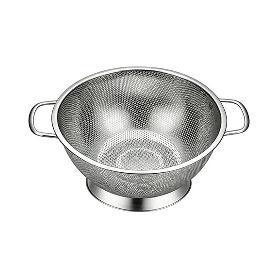 Stainless Steel Colander with Base Solid Build,Round Bowl with Square Handles for Draining and Vegetable Washing,Rust-Resistant for Kitchen Sink and Countertop 9 x 5 Inch