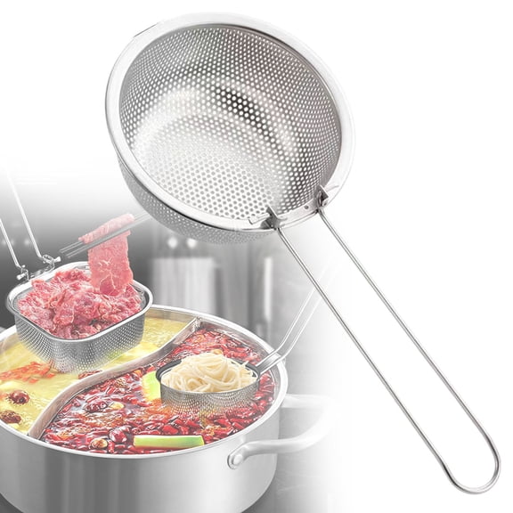 Stainless Steel Colander Basket, Stainless Steel Basin Colander with Handle, Stainless Steel Deep Fry Basket with Detachable Handle, for Strain, Rinse, Fry, Steam or Cook Vegetables & Pasta