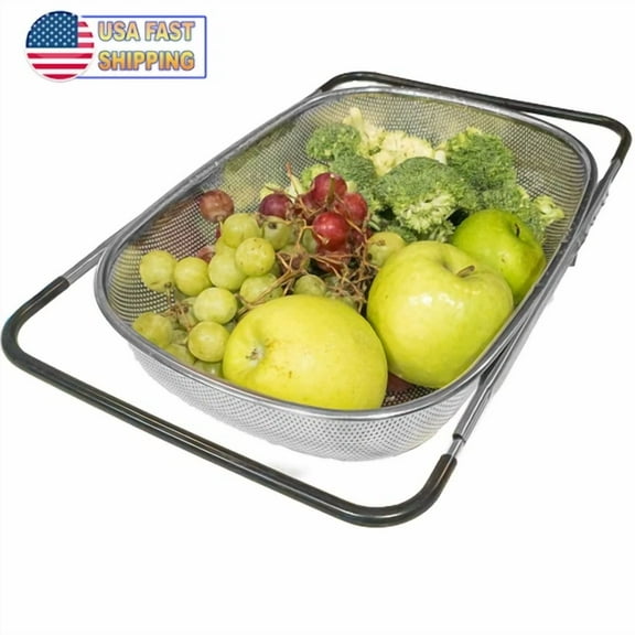 Stainless Steel Colander Expandable Strainer Fine Mesh Basket - 6 Quarts Kitchen
