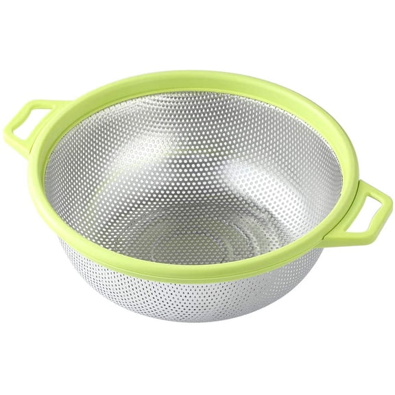 Stainless Steel Colander With Handle and Legs, Large Metal Green Strainer for Pasta, Spaghetti, Berry, Veggies, Fruits, Noodles, Salads, 5-quart 10.5” Kitchen Mesh Colander, Dishwasher Safe