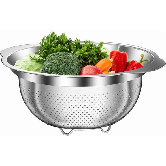 Stainless Steel Colander for Kitchen, 5 Quarts Stainless Steel Strainer, Pasta Strainer for Spaghetti Fruits Vegetables Cooking Food, Large Capacity with Handle Kitchen Food Strainer Basket - 1 Pack