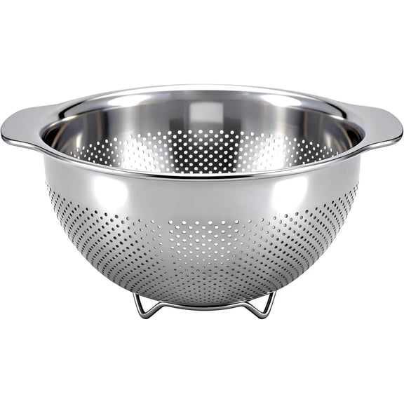 Stainless Steel Colander for Kitchen with Handle for Pasta (5QT) | Fine mesh. Dishwasher safe.  for straining spaghetti, vegetables, fruit, noodles, eggs & rice