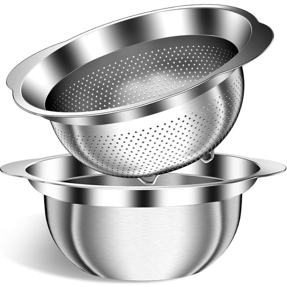 Stainless Steel Colander for Kitchen, Stainless Steel Strainer, Pasta Strainer for Spaghetti Fruit Cooking Food, 3 Pcs Strainers and Colanders(2QT, 3QT, 5QT), Dishwasher Safe, Kitchen Present