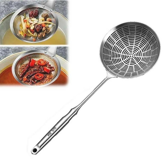 Stainless Steel Colander, Large Kitchen Strainer Basket with Long Handle, Fine Mesh for Draining Pasta, Washing Vegetables, and Filtering Oil, Durable & Easy Clean for Home Cooks and