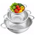 thumbnail image 1 of GPED Stainless Steel Colander Set of 3 (1/3/5 Quart) – Micro Perforated Metal Colander Strainer with Handles for Kitchen Draining/Rinsing/Washing, Heavy-Duty & Dishwasher Safe, 1 of 7