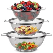 Stainless Steel Colander Set, Mesh Colander and Strainer Set, Large Stainless Strainer Metal Colander with Handles for Kitchen Washing and Straining, 3 Pack