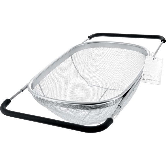 Stainless Steel Colander Strainer - 6-Quart Collapsible Colander with Expandable Rubber Handles - Rectangular Sieve, Fine Mesh Stainless Steel Strainers and Colanders for Kitchen