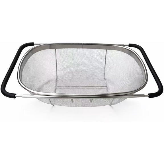Stainless Steel Colander Strainer - 6-Quart Collapsible Colander with Expandable Rubber Handles - Rectangular Sieve, Fine Mesh Stainless Steel Strainers and Colanders for Kitchen