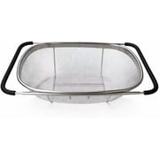 Stainless Steel Colander Strainer - 6-Quart Collapsible Colander with Expandable Rubber Handles - Rectangular Sieve, Fine Mesh Stainless Steel Strainers and Colanders for Kitchen