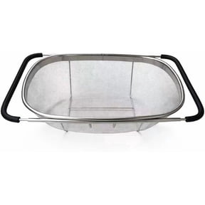 Over the Sink Colander, 6-Quart Collapsible Colander with Expandable Handles, Rectangular Sieve, Fine Mesh Stainless Steel Strainers and Colanders for Kitchen