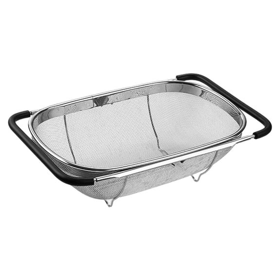 Stainless Steel Colander Strainer,Collapsible Colander with Expandable Handles,Fine Mesh Stainless Steel Strainers and Colanders for Strain,Drain,Rinse Vegetable,Fruits,13.65''x9.16''x4''(Silver)