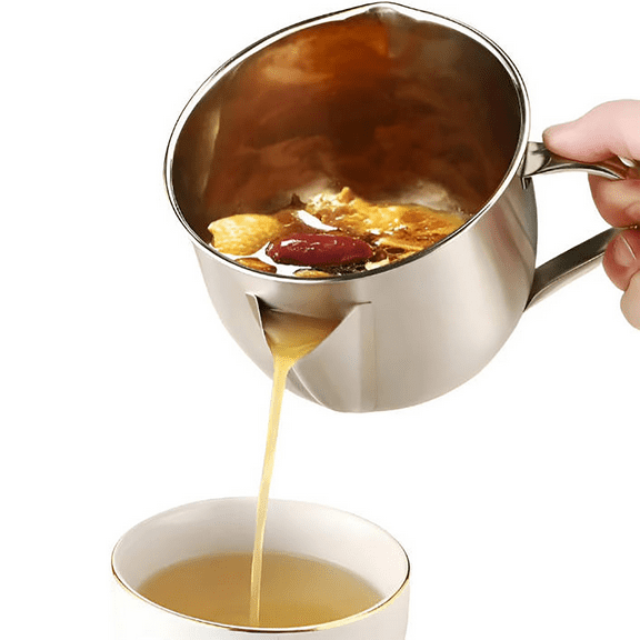 Stainless Steel Colander Strainer, Grease Separator for Cooking with Dual-Spout design & Cool-touch Handle, Stainless Steel Mesh Strainer for Filtering Meat Gravies and Sauces,