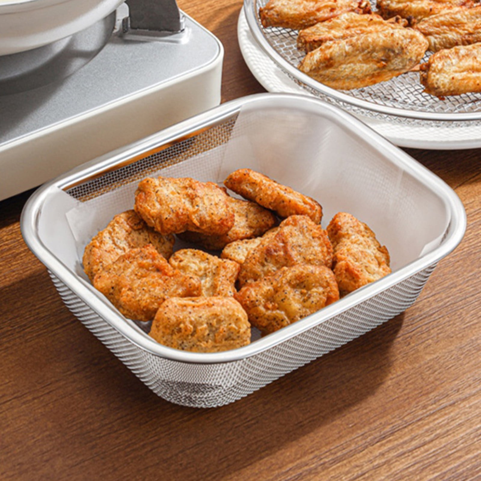 Stainless Steel Colander Strainer Rectangle Mesh Oil Basket French