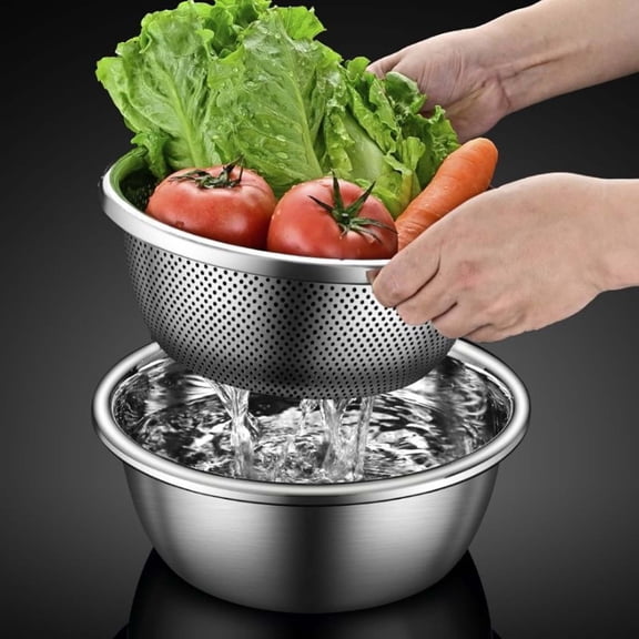 Stainless Steel Colander - Vegetable Washing Basin, Rice Drainage Basket, Kitchen Sieve Strainer for Washing Fruits and Vegetables - 22cm Household Drainage Bowl for Rinsing and Food Prep