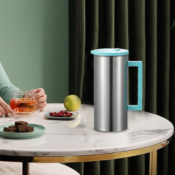 Stainless Steel Cold Water Kettle, Green Beverage Pitcher with Lid, Large Capacity for Restaurant or Household Use, Ideal for Iced Tea, Lemonade, Fruit Drinks