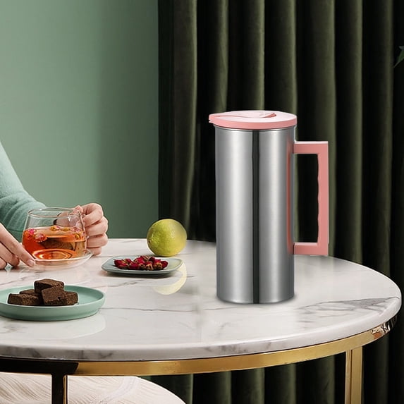 Stainless Steel Cold Water Kettle 1.8L Large Capacity Beverage Pitcher with Split Lid, Double Filtration, Leak-Proof Design for Home Restaurant Parties
