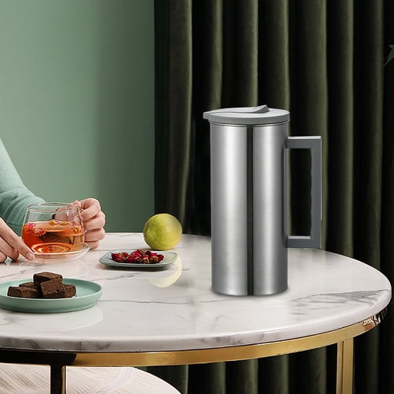 Stainless Steel Cold Water Kettle 1.8L Large Capacity Beverage Pitcher with Split Lid, Double Filtration, Leak-Proof Design for Home Restaurant Parties