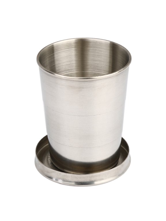 Stainless Steel Collapsible Cup for Traveling with Keychain, Reusable Packable Mug with Lid for Outdoor Activities, Camping, Travel, Compatible with Water, Mouthwash, Espresso, 1Pc,Silver