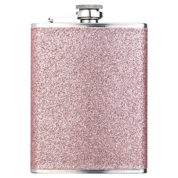 Stainless Steel Colorful Glitter Hip Flask for Liquor with Funnel- Stores 8 Ounces/240ml, Pink, 5.3in Height