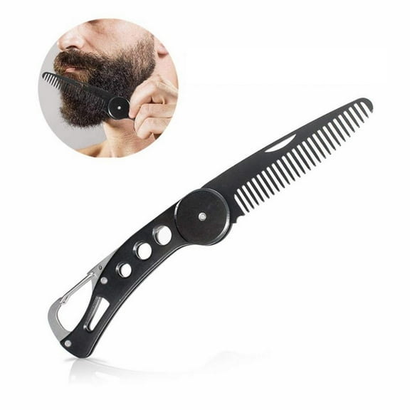 Stainless Steel Comb, 1 Piece - Stainless Folding Beard Comb Portable Multifunction Anti Static Fine to Medium Metal Hair Comb for Men Grooming Combing Hair Beard and Mustache Styl Makeup Organizers