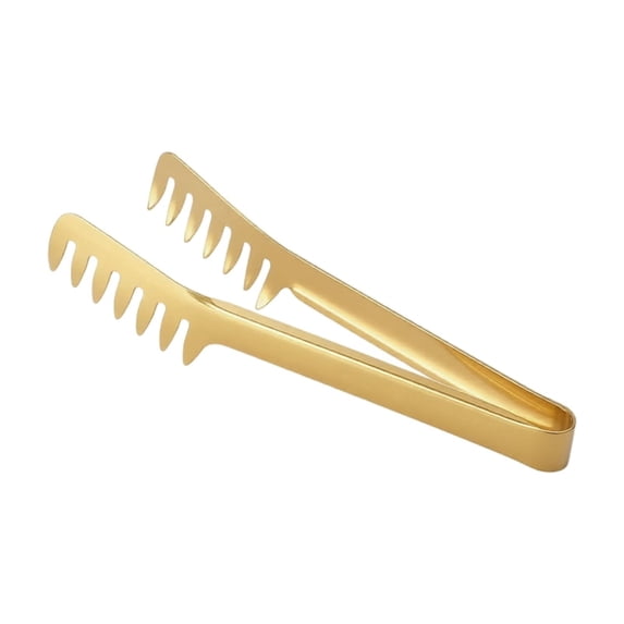 Stainless Steel Comb Shaped Serving Tongs Pasta Fork for Spaghetti Noodles Salad Buffet Kitchen Dining Tool Accessory Gold 9"