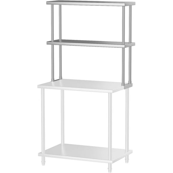 Stainless Steel Commercial 2 Tier Double Overshelf for Kitchen Prep & Work Table, Commercial Countertop Shelf, 12" x 36"