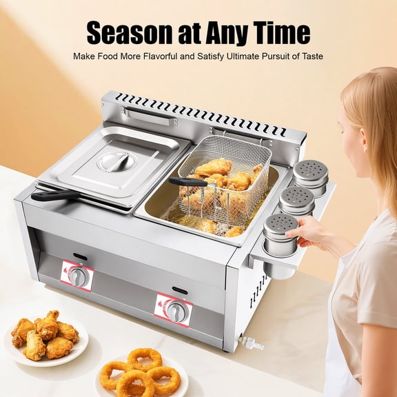 Stainless Steel Commercial Countertop Gas Fryer Deep Fryer (LPG) 2 Basket for Restaurants, Snack Shops