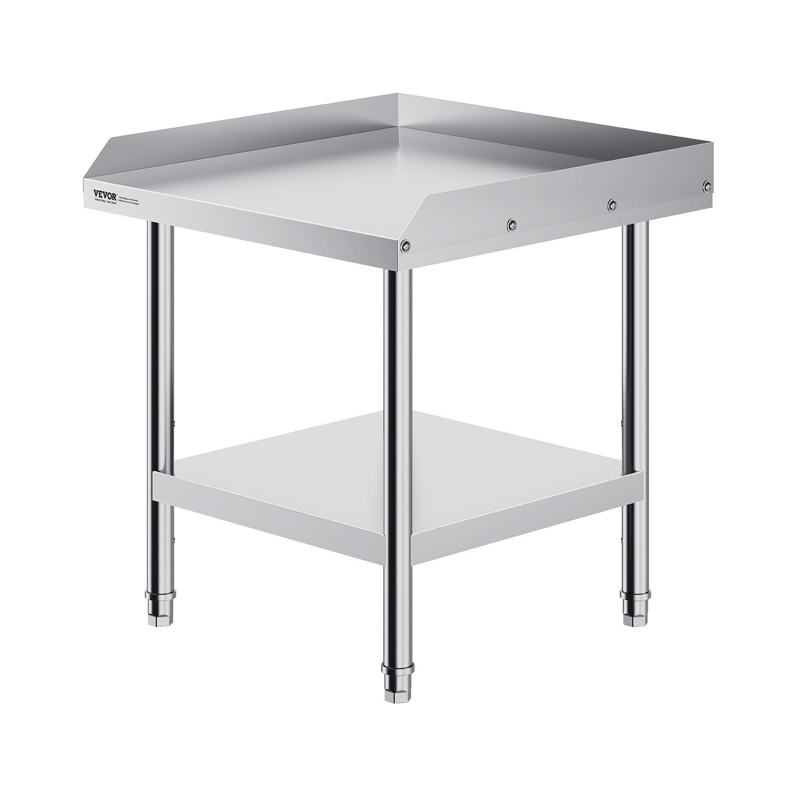 Stainless Steel Commercial Food Prep Worktable 24x24x26 Inch Adjustable Height Heavy Duty Metal Work Table with 3 Sided Backsplash for Restaurant Home Hotel