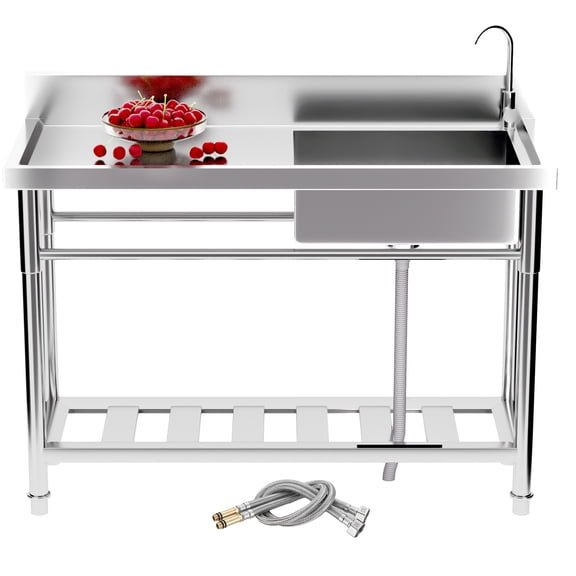Stainless Steel Commercial Kitchen Sink, Free Standing Stainless-Steel Single Sink with Non-Rust Material, Utility Sink for Restaurant & Food Prep