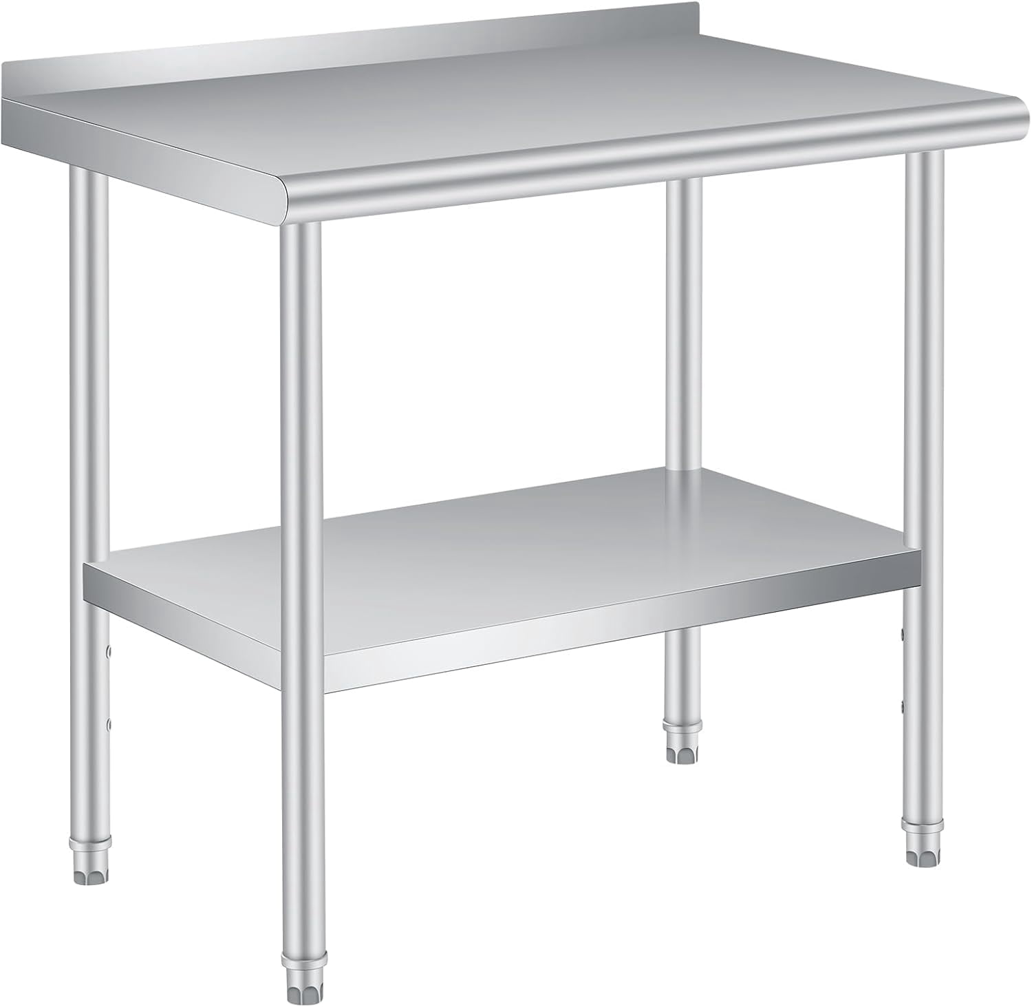 Stainless Steel Commercial Kitchen Worktable – Heavy Duty Prep Table with Backsplash, Adjustable Under Shelf, 36 x 24 Inches for Restaurant, Home & Outdoor