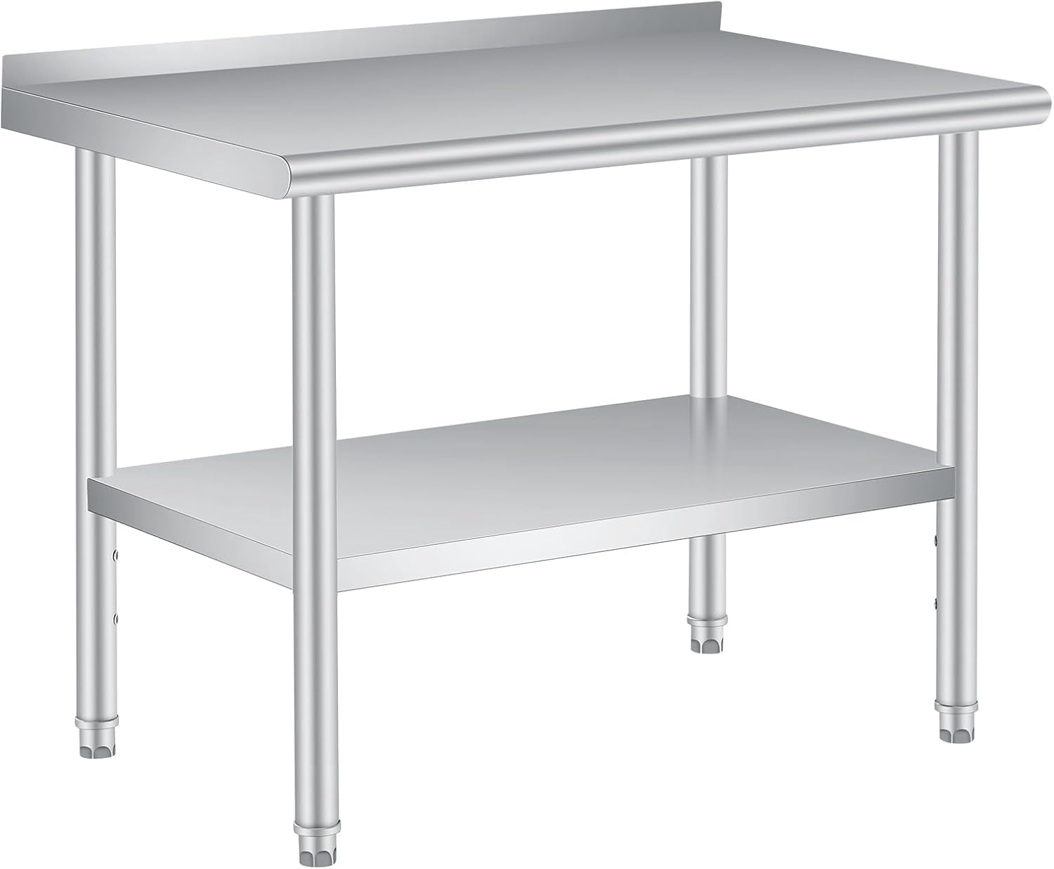 Stainless Steel Commercial Kitchen Worktable – Heavy Duty Prep Table with Backsplash, Adjustable Under Shelf, 48 x 24 Inches for Restaurant, Home & Outdoor