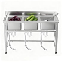 Stainless Steel Commercial Utility Sink, 3 Compartment Freestanding Utility Sink, Commercial Sink with Strainer for Restaurant, Garage & Outdoor Use