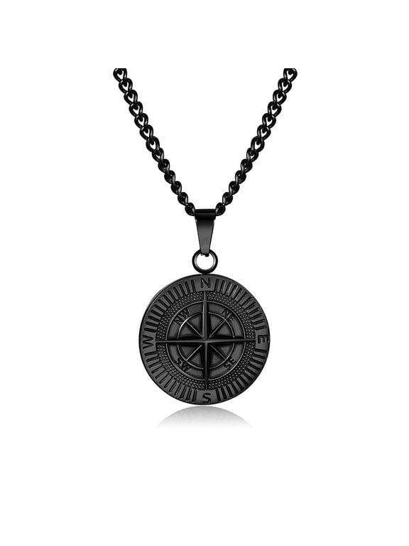 Stainless Steel Compass Pendant Necklace for Men, Classic Navigator Style Forged Jewelry, Durable Fashion Accessory for Daily Wear, Ideal Gift for Guys on Holidays & Special Occasions