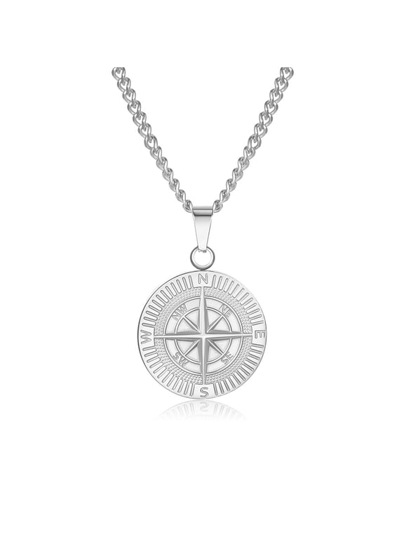 Stainless Steel Compass Pendant Necklace for Men, Classic Navigator Style Forged Jewelry, Durable Fashion Accessory for Daily Wear, Ideal Gift for Guys on Holidays & Special Occasions