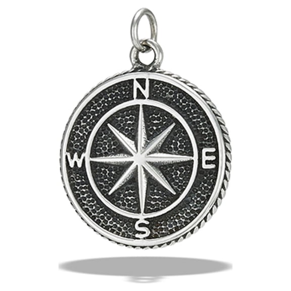 Stainless Steel Compass Pendant North Star Guide Oxidized Charm Gray Jewelry Female Unisex