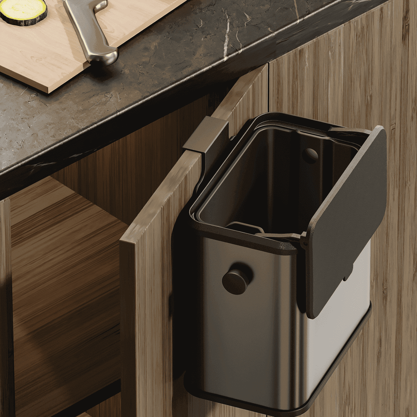 Mrbin Stainless Steel Compost Bin Hanging Trash Can for Kitchen Cabinet Door, 1.5gal / 6L Indoor Recycle Basket Countertop Food Waste Bin Under Sink with Inner Bucket Recycle Bin