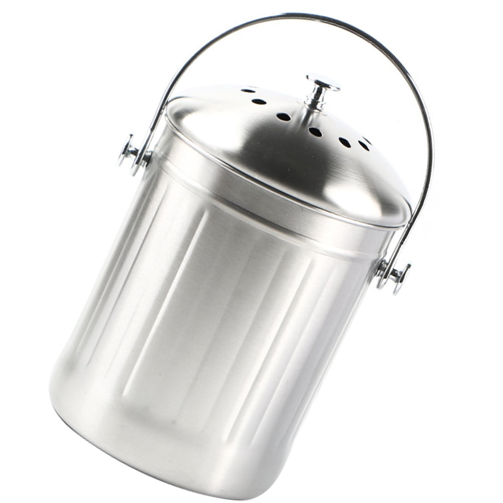 Stainless Steel Compost Bucket Car Garbage Can Bin Kitchen Counter Trash with Lid Food Waste