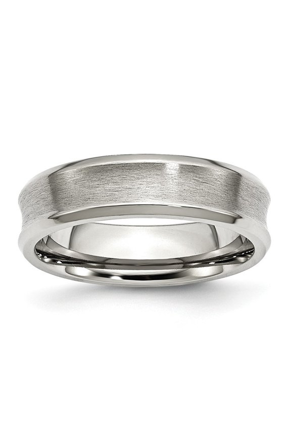 Stainless Steel Concave Beveled Edge 6mm Brushed and Polished Band Ring - Size 7