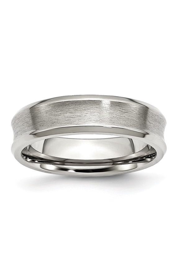 Stainless Steel Concave Beveled Edge 6mm Brushed and Polished Band Ring - Size 8.5