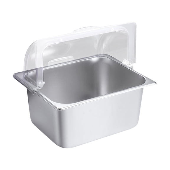 Stainless Steel Condiment Display Rack Serving Pan Clear Lid Presentation Tray for Kitchen and Catering Use
