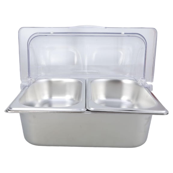 Stainless Steel Tray Clear Cover 2 Compartment Food Pan Condiment Dispenser
