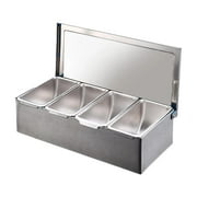 Stainless Steel Condiment Server Organizer Tray Dustproof Lid with 4 Compartments for Home Kitchen Restaurant